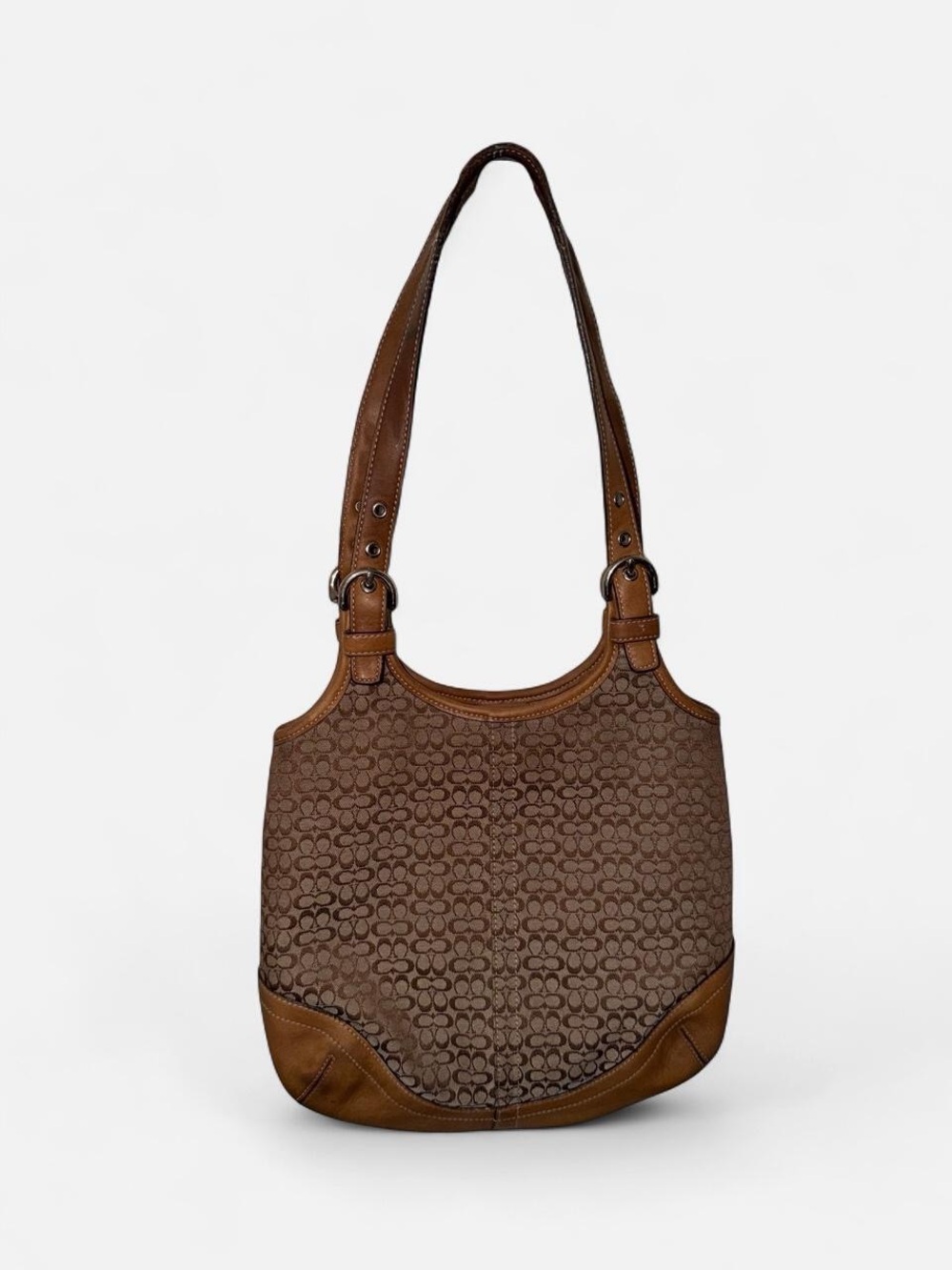 Y2K Vintage Brown Signature Canvas Hobo Shoulder Bag